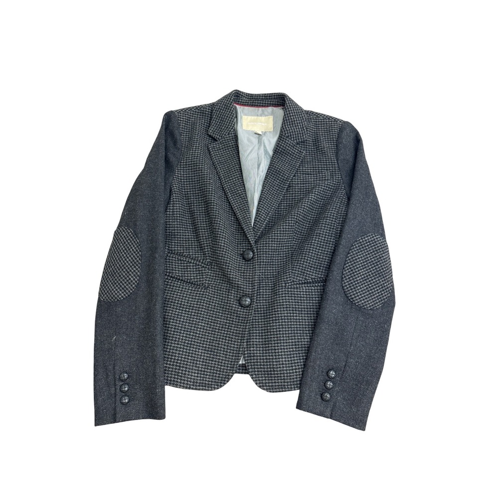 Banana Republic Grey Houndstooth Wool Blend Blazer Elbow Patches 8